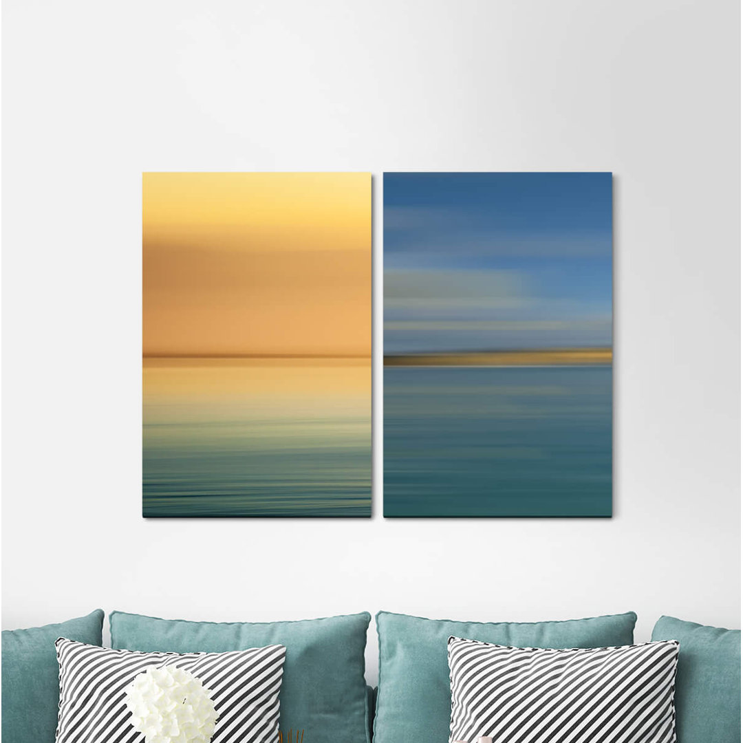 2-tlg. Leinwandbilder-Set - Grafikdruck „Horizon Gold Turquoise Minimal Sea Sky”