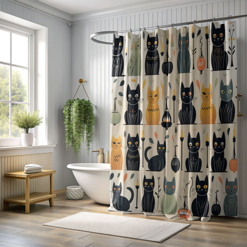 Shadowy Kitties - Rideau de douche Premium, H 74 po x l 71 po