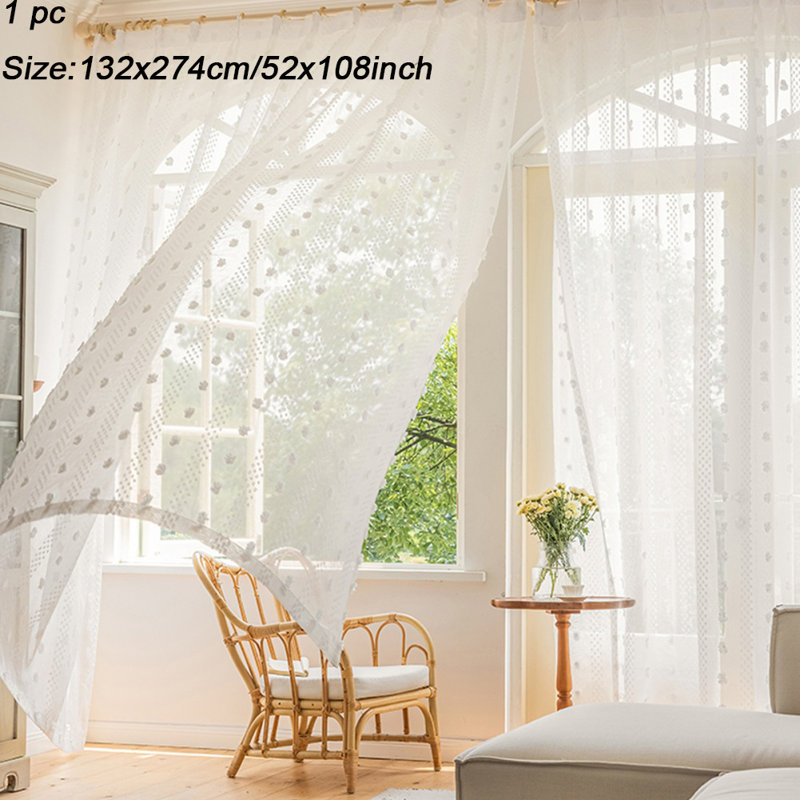 1PCS DIY White Pure Window Sheer Transparent Tulle Curtain, 52" W x 108" L