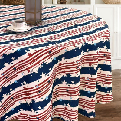 Red White Blue Stars and Strips Easy-Care Fabric Tablecloth (70" Round)