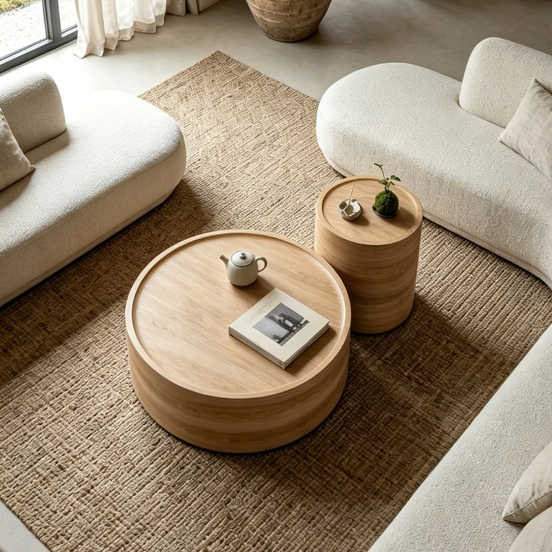 Table basse ronde 31,5 "avec finition grain de bois naturel Rachel