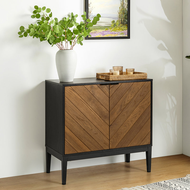 Paschall 30.7" Tall 2-Door Accent Cabinet, Black/Walnut