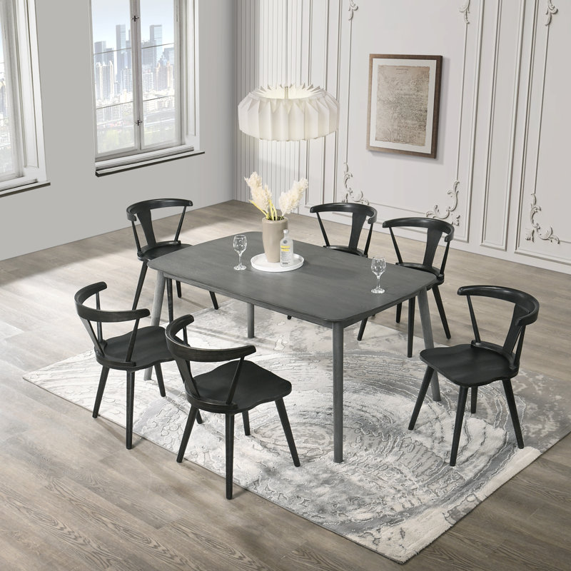 Darren Solid Wood Dining Chairs with Curved Backrest, Black