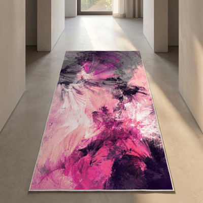Tapis de couloir abstrait fuchsia Seraphina