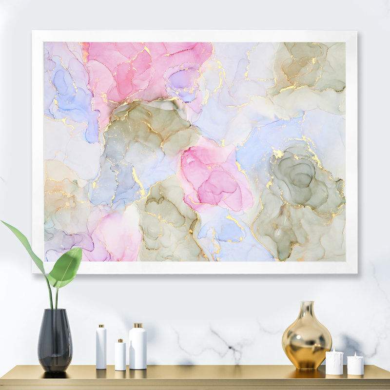 Mauve et bleu, luxe abstrait, fluide VI - peinture sur toile, H 30 po x l 40 po x P 1,5 po, Cadre photo blanc