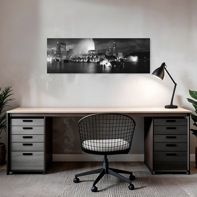 Fountain In Front Of Buildings Buckingham Fountain Grant Park Chicago Illinois USA by Jerry Driendl Photography - Wrapped Canvas Panoramic Print