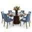 Ensemble de table de salle à manger pour 6 personnes avec table ronde unie et 6 chaises rembourrées en lin-133659327