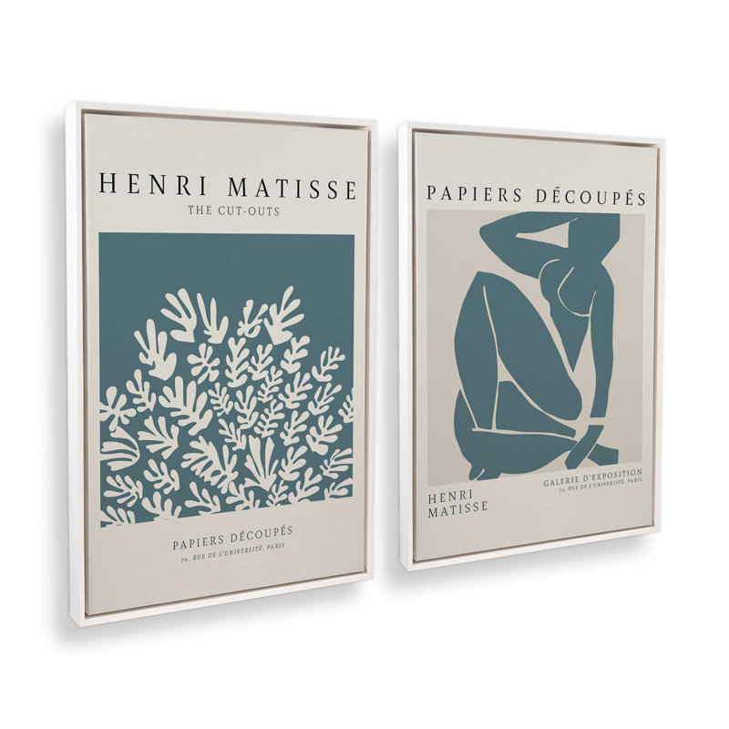 Ensemble de 2 Matisse La Gerbe et Midnight Blue Nude, H 13 po x l 18 po, Cadre flottant blanc opaque