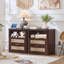 Table de chevet en rotin de 23 po avec station de charge, table de chevet en bois avec deux tiroirs et tablette ouverte, armoire de rangement bohémienne pour chambre à coucher et salon-2081779820