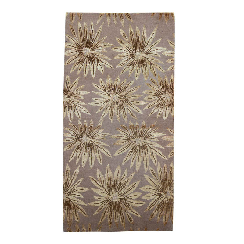 Tapis rouge / gris / ivoire fait à la main en laine et coton