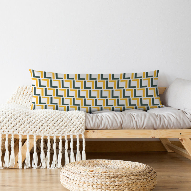 Polyester Medium Pillow, White/Dark Green/Gold, Polyester