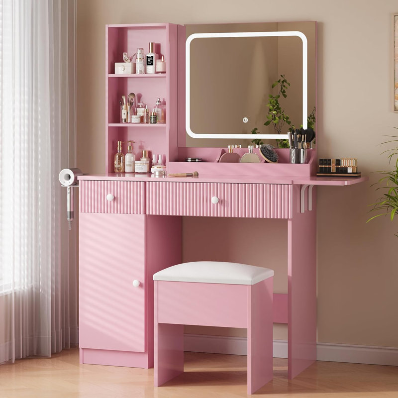 Meuble-lavabo avec miroir à DEL, luminosité réglable à trois lumières, prise de courant, conception modulaire avec tiroirs et tablettes de rangement