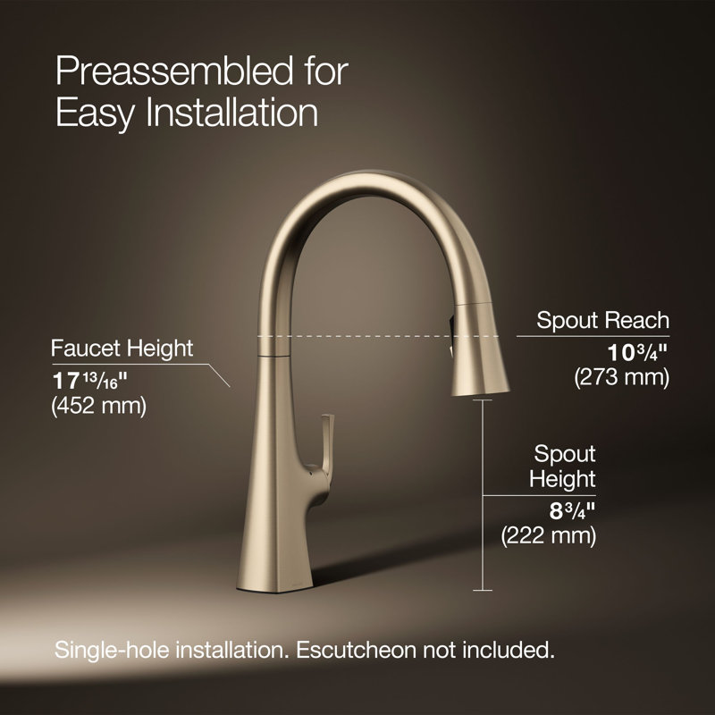 Graze Touchless Pull-Down Kitchen Sink Faucet With Three-Function Sprayhead, Vibrant Brushed Bronze