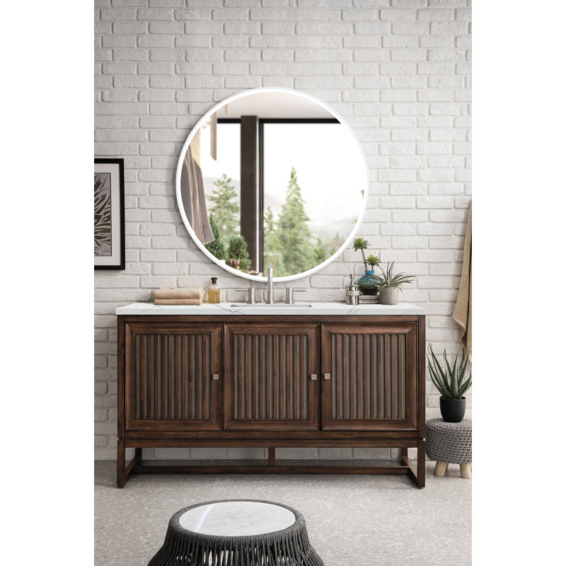 Athens 60'' W Single Vanity, Glossy White, Ethereal Noctis, 8" Widespread