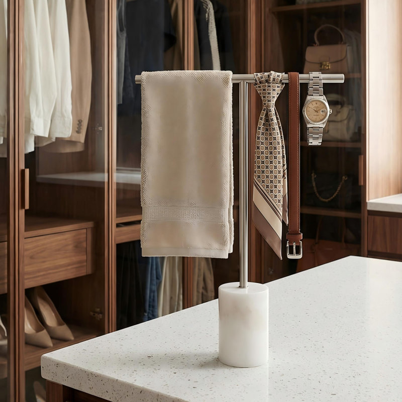 Porte-serviettes KES pour comptoir de salle de bain avec petite base en marbre brossé 15 po