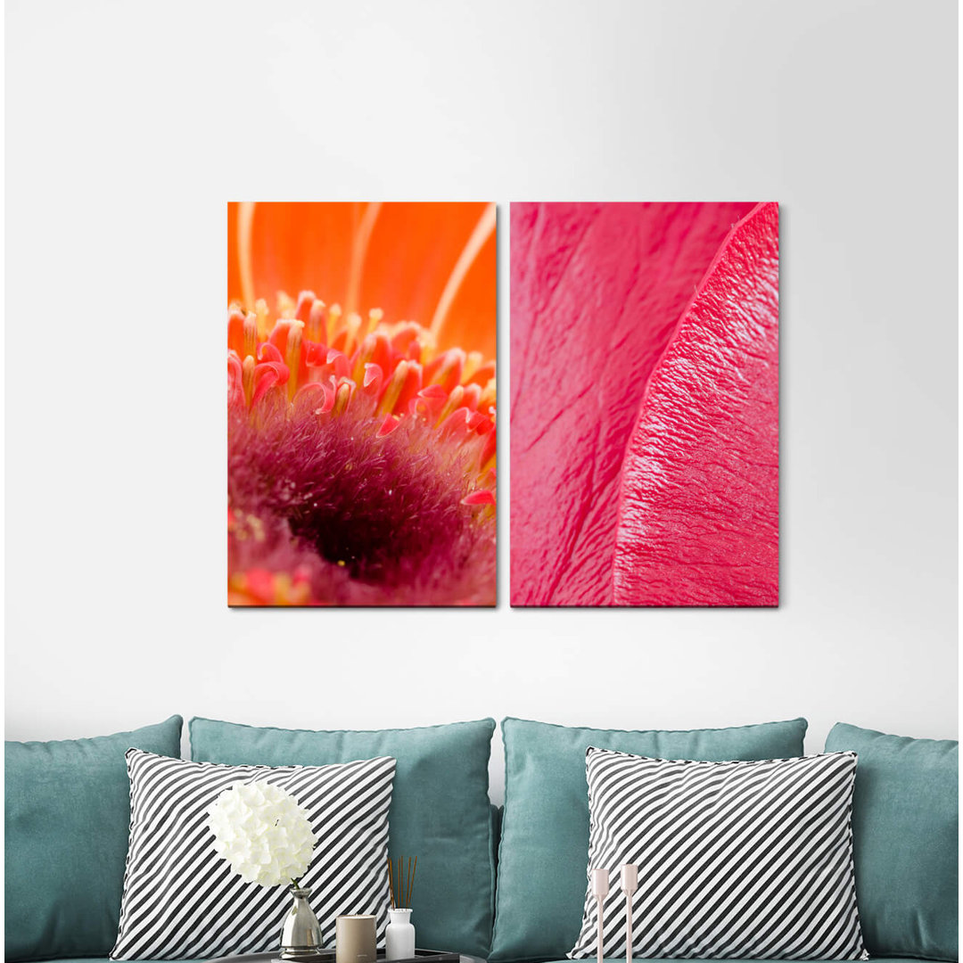 2-tlg. Leinwandbilder-Set - Grafikdruck „Flowers Blossoms Red Pink Soft Delicate Feminine”