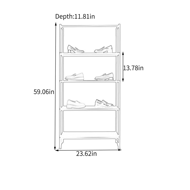 Matte Black Iron Display Shelf, (4 Shelves) 59.06"H x 23.62"W x 11.81"D