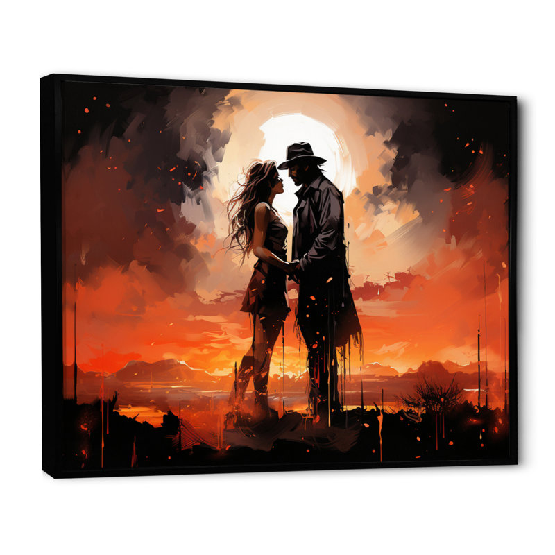 " Cowboy Western Romance ", 16" H x 32" W x 1" D, Black Floater Framed