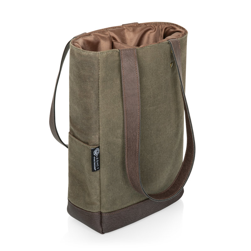 Distressed Waxed Canvas Insulated Wine Tote Bag, 12" H x 7.5" W x 3.5" D
