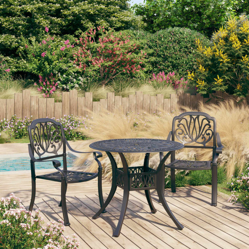 Melissus Round 2 - Person Aluminum Bistro Set, Black