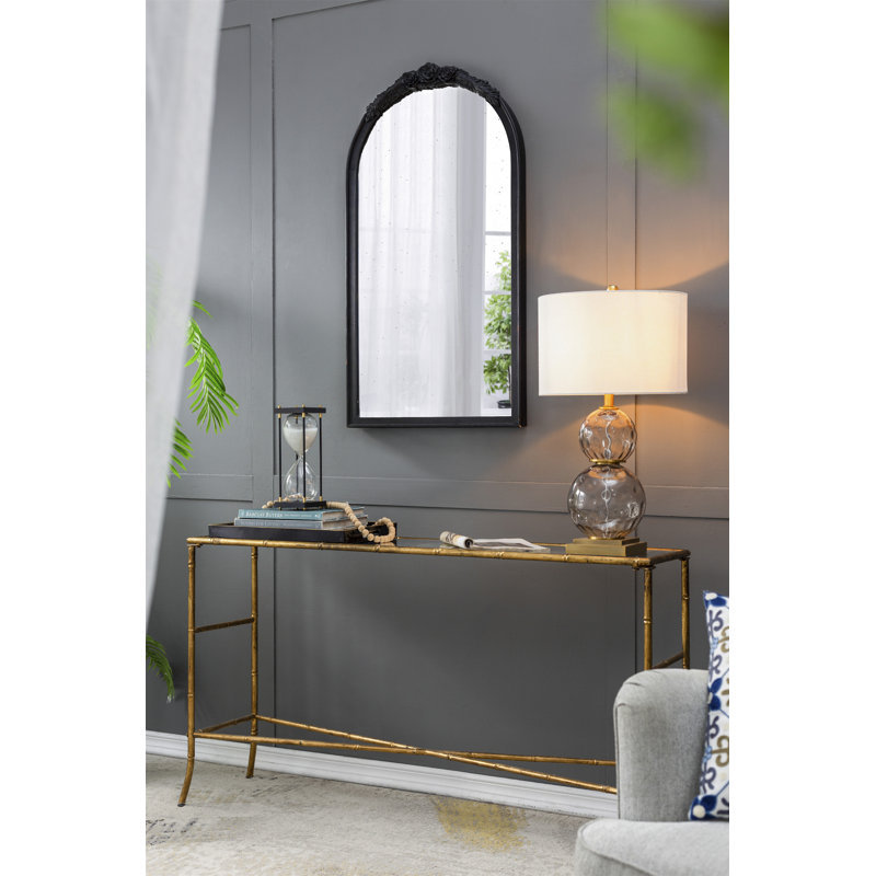 Cadre de miroir antique rose sculpté à la main 23 po x 42 po, Noir, 41,9 po x 22,8 po