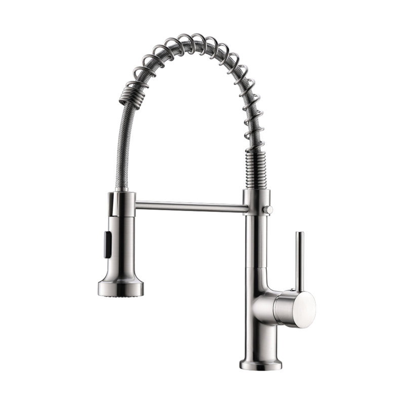 Robinet de cuisine rétractable, nickel brossé, rotation à 360 degrés, facile à utiliser pour robinet contemporain avec douchette, bec à arche élevée