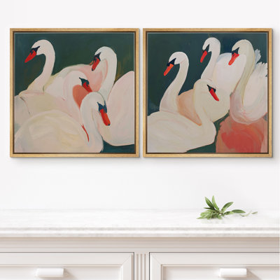 Élégant cygne blanc sur fond émeraude