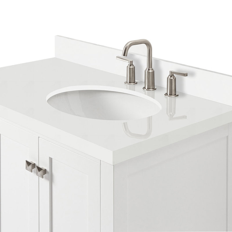 Cambridge 37'' W Single Vanity, White, Pure White Quartz, Oval