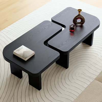 Modern Wooden Nesting Coffee Table Set, Extendable Splicing Center Table For Living Room, Space - Saving Accent Furniture With Smooth Surface