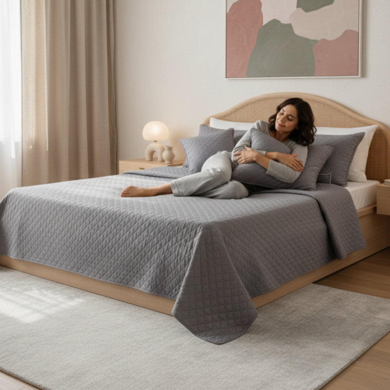 Modern & Contemporary Quilt, Full Quilt + 4 Additional Pieces, Silver
