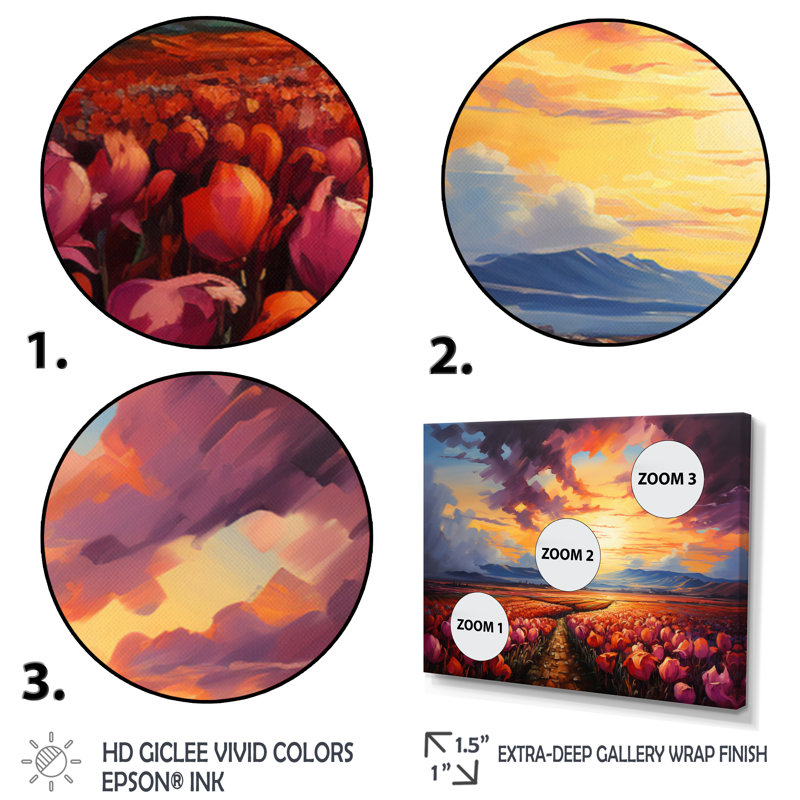 «Danemark Multicolor Tulip Fields IV», reproduction sur toile, H 12 po x l 20 po x P 1 po, Cadre flottant noir