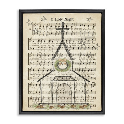 «Festive Sainte Night», écriture musicale sur toile à grain brun encadrée par Andi Metz