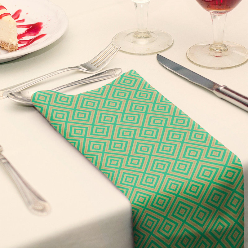 Serviette en coton à treillis carré, Vert / Orange, H 0,1 po x l 22 po x P 22 po, Sergé de polyester