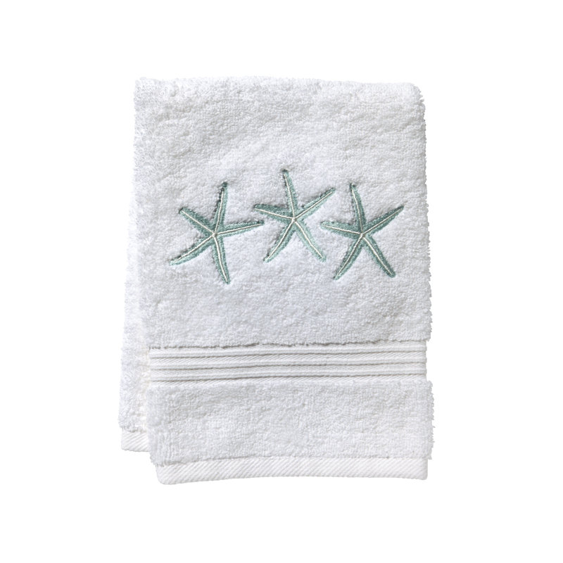 Plush Fingertip Towel, White/Aqua