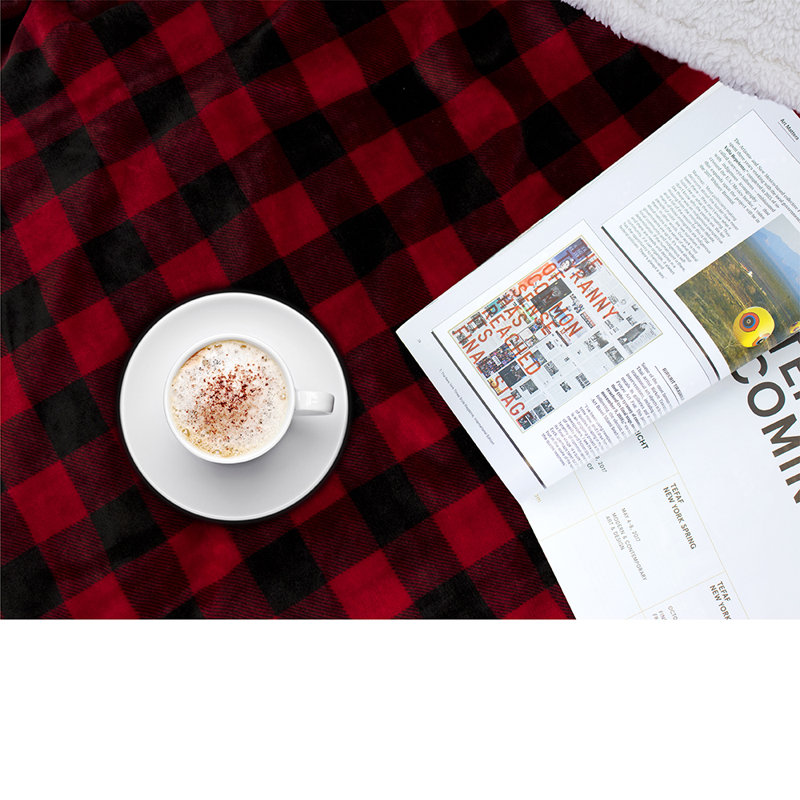 Red and Black Checkered Sherpa Fleece Reversible Throw Blanket