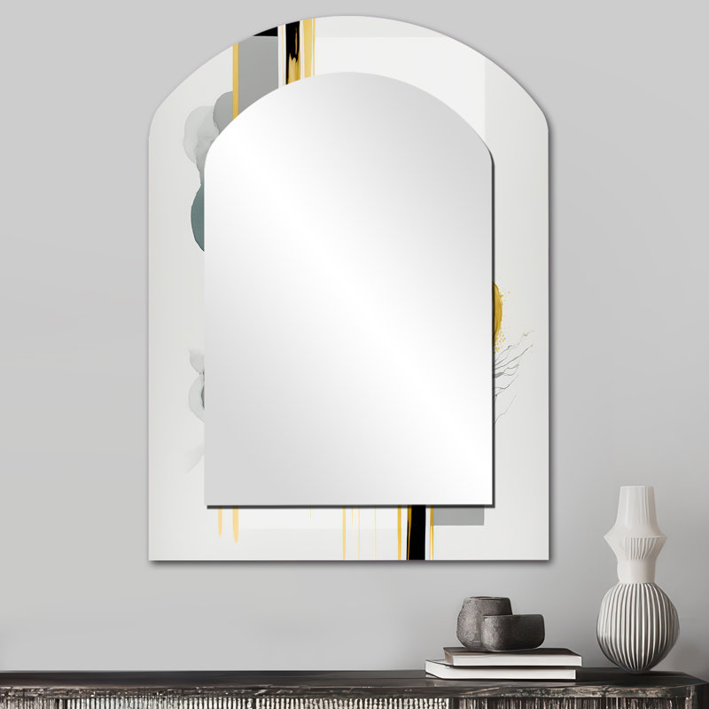 Abstrait formes transitionnelles noires III - miroir décoratif arqué formes abstraites, grand miroir mural asymétrique moderne, art imprimé en métal