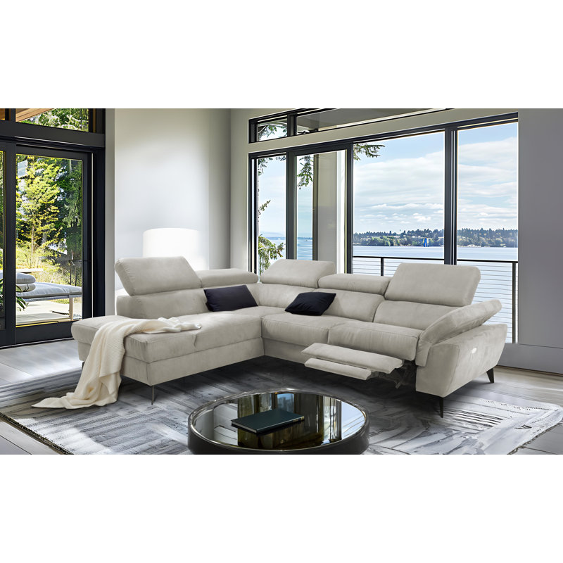 Mirano Imitating Leather Fabric Electric Reclining Corner Sofa , Beige, Left Hand Facing