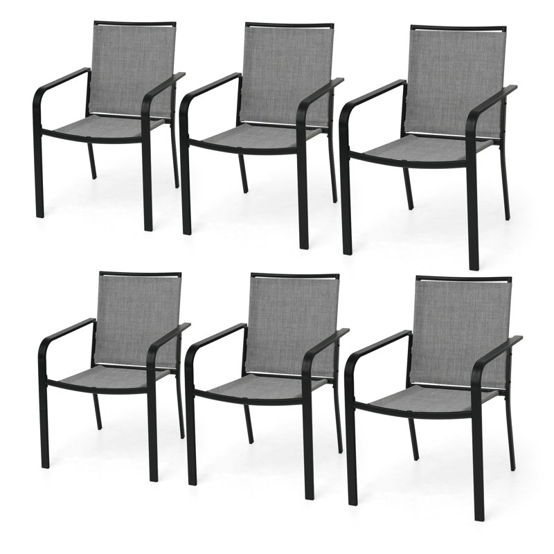 Outdoor Stacking Dining Chair (Set Of 6), Gray/Black