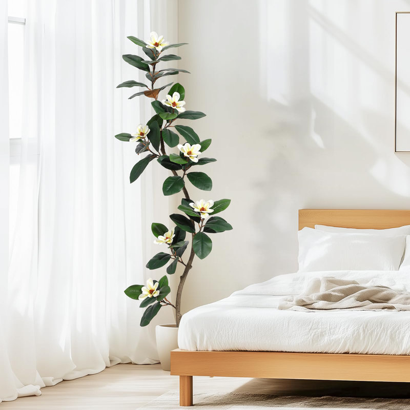 Arbre artificiel en caoutchouc 5 pi dans un pot à fleurs blanc, H 72 po x l 7,87 po x P 7,87 po