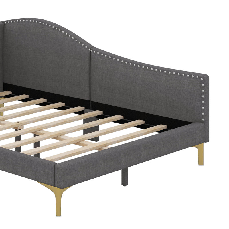Upholstered Daybed With Headboard And Armrest, Gray, Full