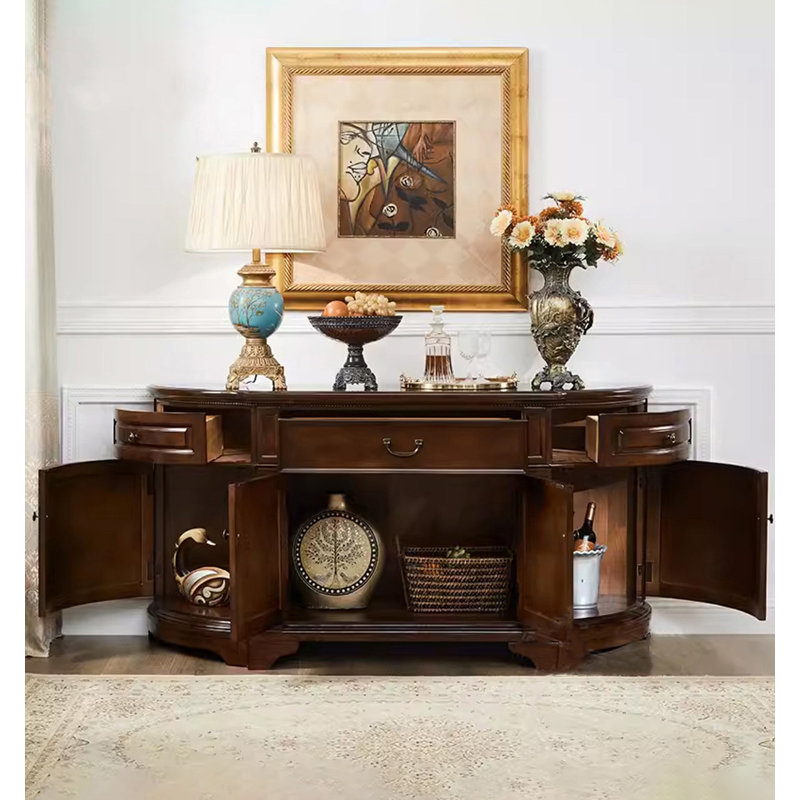Buffet courbé en bois massif de style rétro, 33.9" H x 59.1" W x 18.9" D