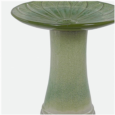 Handmade Green Gradient Glaze Ceramic Bird Bath, 16.93 inch Diameter 18.11 inch Height, Outdoor Garden for Birds Bathing & Feeding, Lightweight & Weather-Resistant