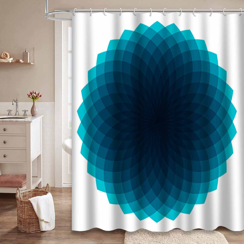 Rideau de douche imperméable bleu transparent à motif géométrique Sunburst avec 12 crochets, L 72 po x l 72 po