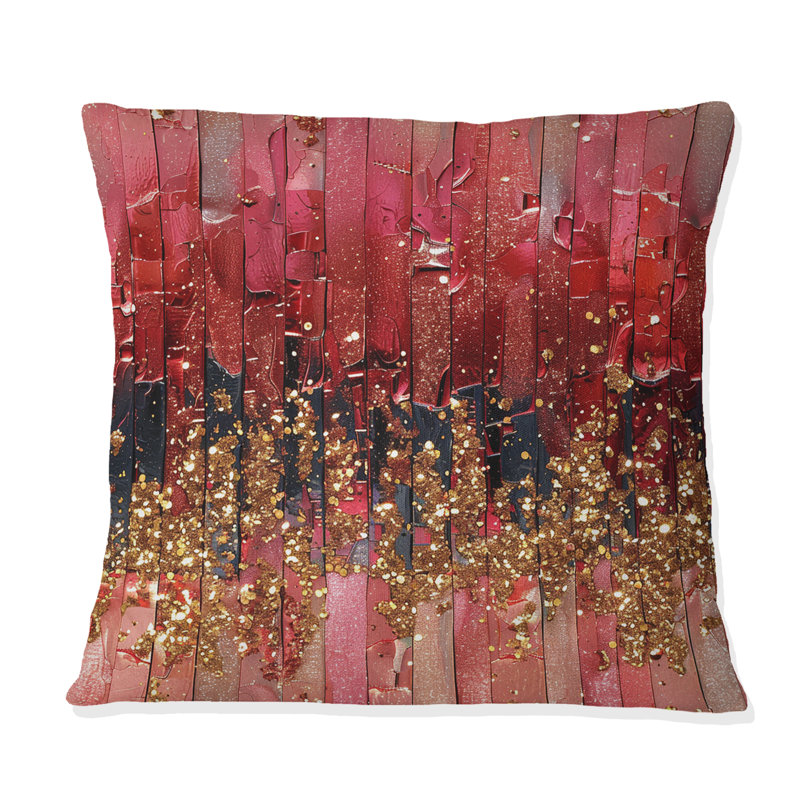 Coussin décoratif moderne rose et or scintillant I, H 16 po x l 16 po