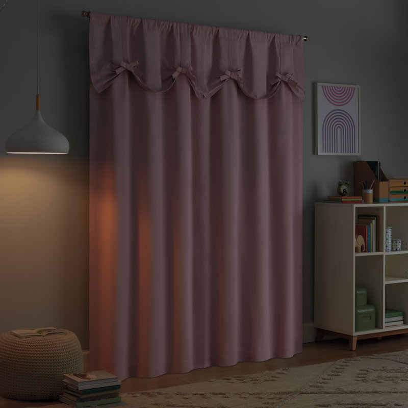 Pink Polyester Kids Blackout Curtain Panel with Bow Tie Valance