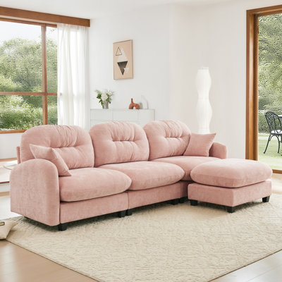 3 canapé modulaire en forme de L avec, chenille, coussin, pour espace de vie plissé, éponge haute, plusieurs espaces