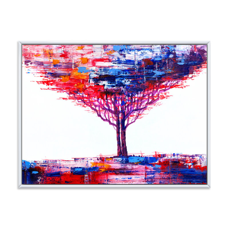 Impressionniste sur un arbre coloré abstrait sur un fond blanc, H 30 po x l 40 po x p 1 po, Toile blanche encadrée