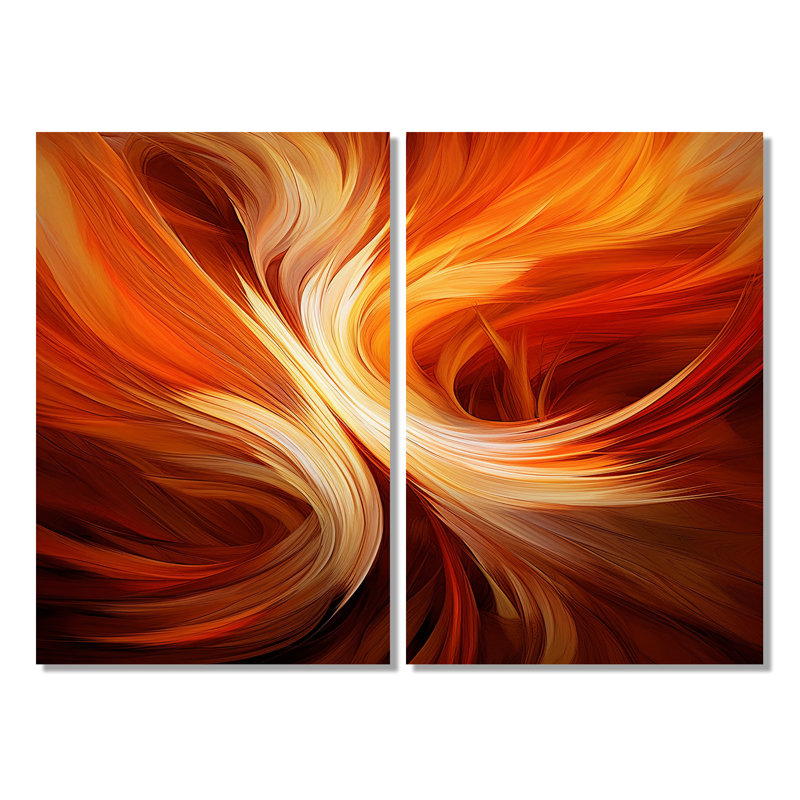 Conception abstraite orange fractale chaude VI - art mural surdimensionné 2 fractales, 36" H x 48" W, Wrapped Canvas