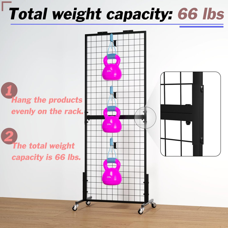 Grid Wall Panels Display Stand - Display Rack with 15 Hooks for Vendor Events Art Display Panels Heavy Duty Floor Standing Movable Detachable Retail Display Stand Wire Grid Tower for Easy Transport