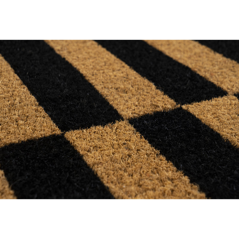 Alternating Black and Natural Coir Outdoor Doormat, 18" x 30"